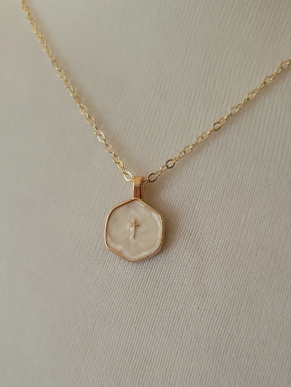 Pearly Enamel Christian Cross Pendant Necklace, Choice Of Color